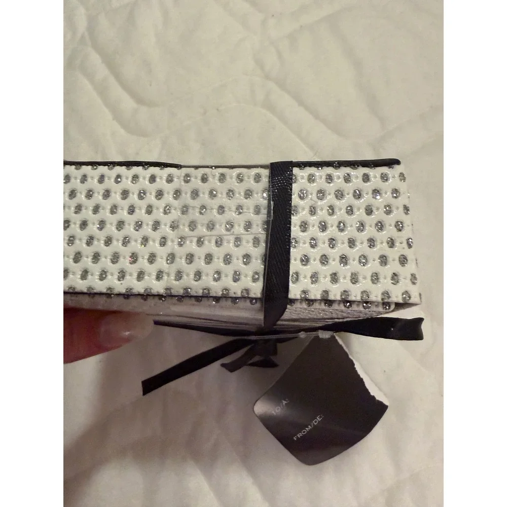 Nicole Miller Home Faux Leather Coasters Set of 6 White Silver Glitter Polka Dot